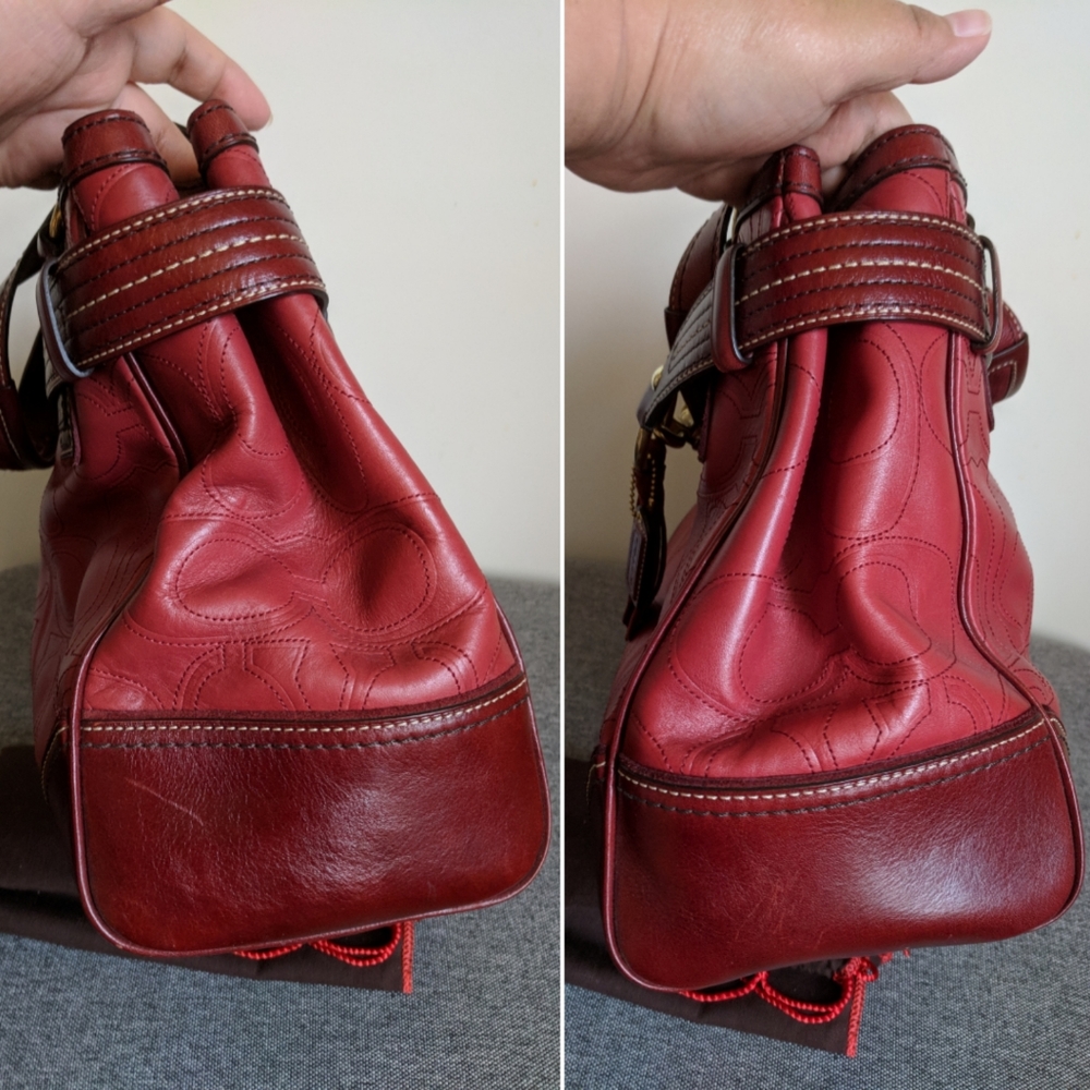 ๐ Coach Hampton Burgundy Perforated Leather Tote - Picture 3 of 8